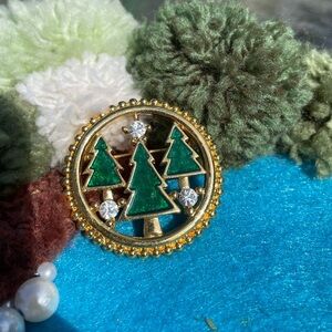 Monet Gold and Green Tree Brooch